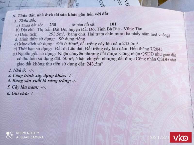 Bán mặt tiền đường Nguyễn Hữu Huân, thị trấn Đất Đỏ