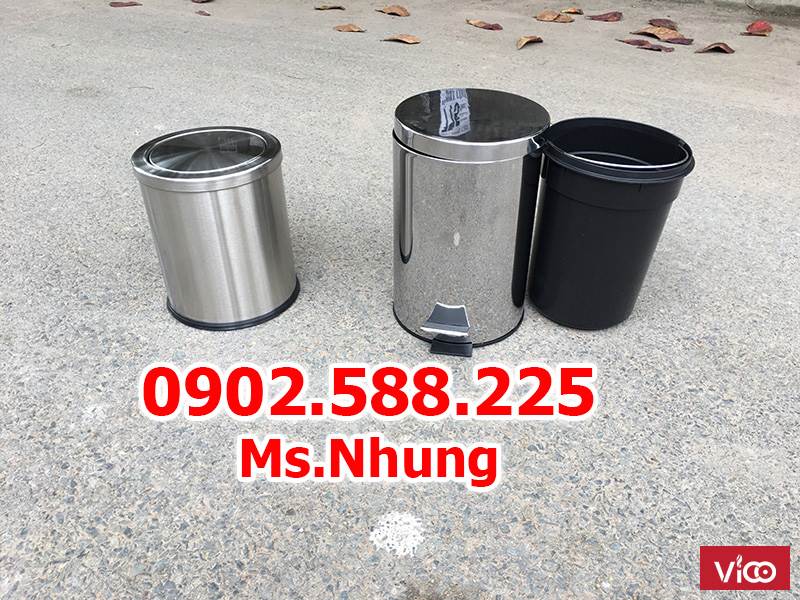 Thùng rác inox đạp chân 20 lít, có giỏ đựng rác bên trong