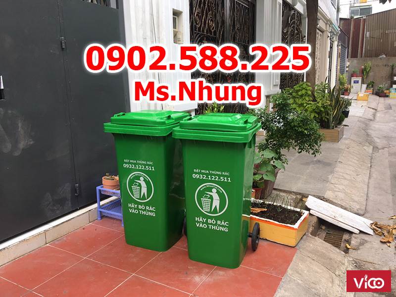 Thùng đựng rác thải 120 lít nhựa HDPE, có 2 bánh xe giúp dễ di chuyển