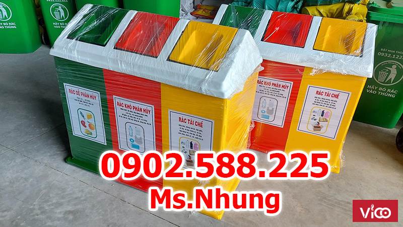 Thùng rác phân loại 3 ngăn nhựa Composite, thùng có 3 màu