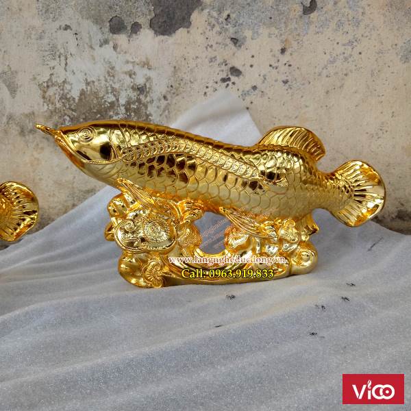 Cá rồng bằng đồng mạ vàng, vật phẩm Phong Thủy, bán tượng cá rồng