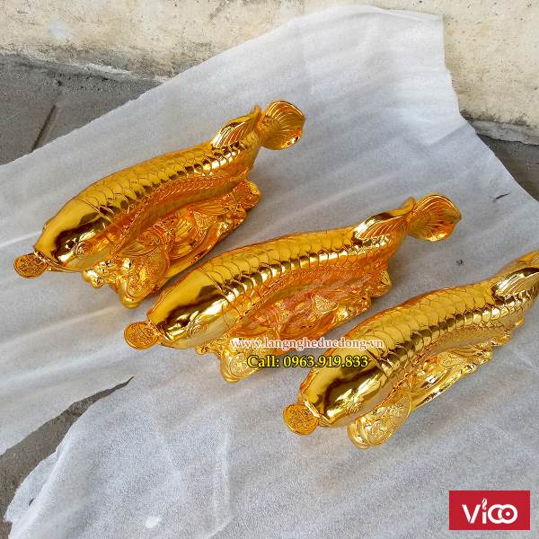 Cá rồng bằng đồng mạ vàng, vật phẩm Phong Thủy, bán tượng cá rồng