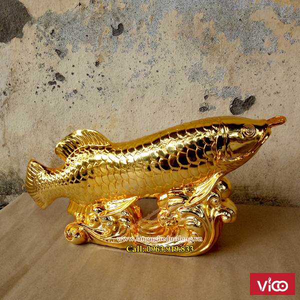 Cá rồng bằng đồng mạ vàng, vật phẩm Phong Thủy, bán tượng cá rồng