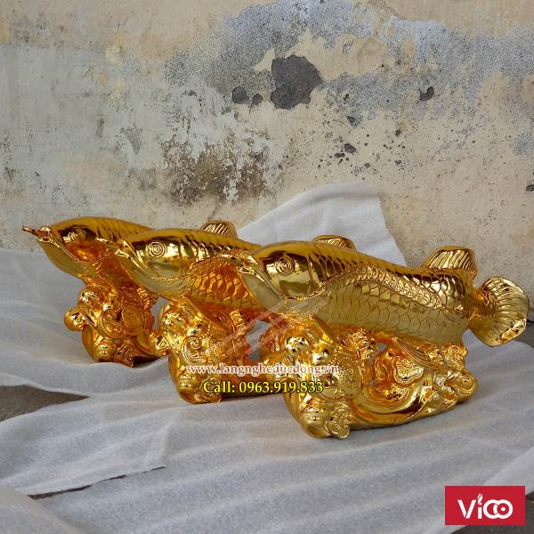 Cá rồng bằng đồng mạ vàng, vật phẩm Phong Thủy, bán tượng cá rồng