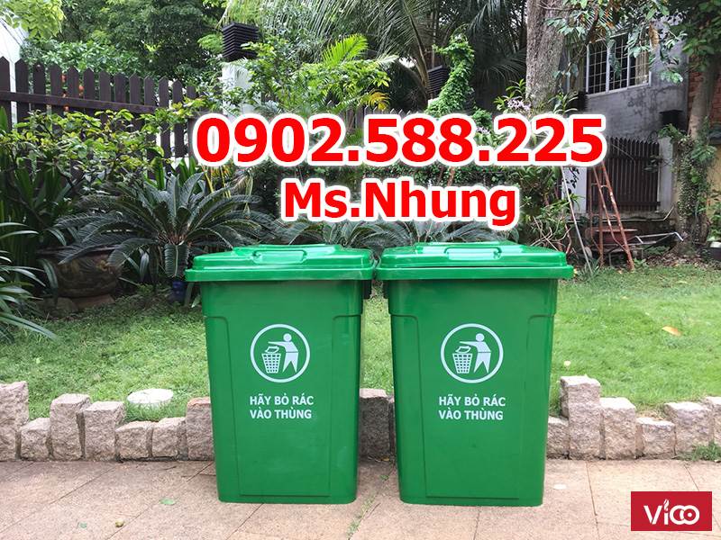 Thùng đựng rác thải màu xanh lá, nắp kín ngăn mùi dung tích 90 lít
