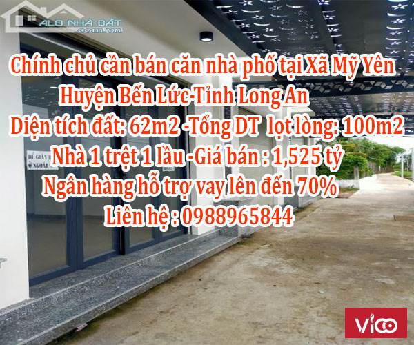 Chính chủ cần bán căn nhà phố tại Xã Mỹ YênHuyện Bến LứcTỉnh Long An
