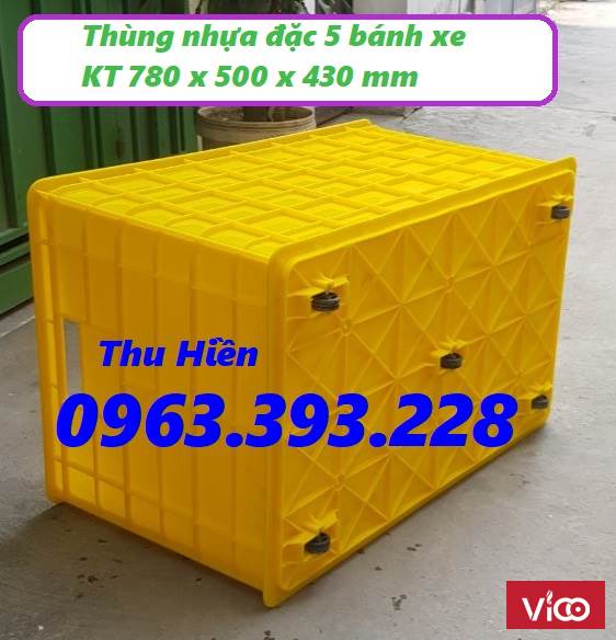 Thùng nhựa đặc 5 bánh xe, thùng nhựa công nghiệp giá rẻ, thùng nhựa có bánh xe