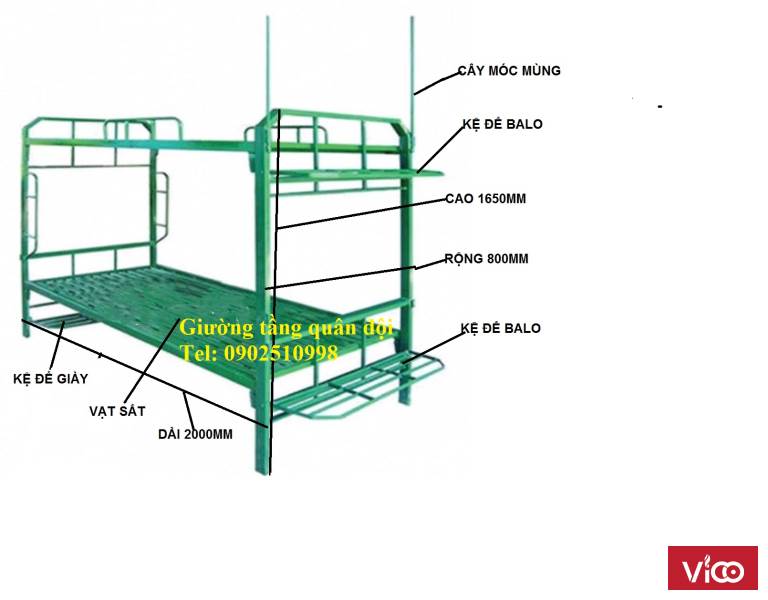 Giường 2 tầng quân đội, giường tầng quân đội sắt