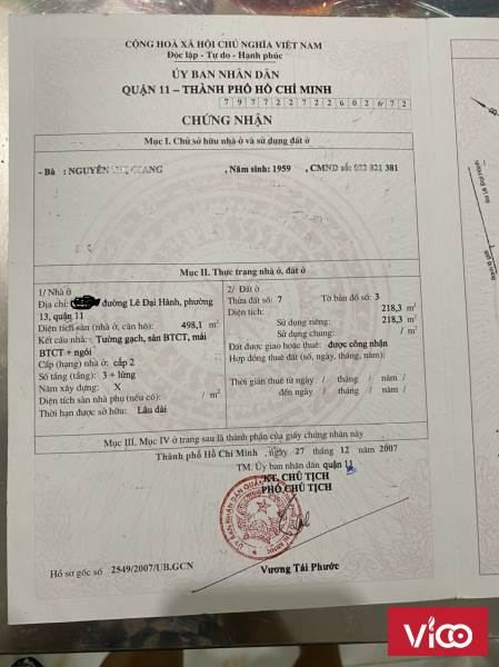 Nhà 1/ Lê Đại Hành . P11 .Q11 . DT 218m2