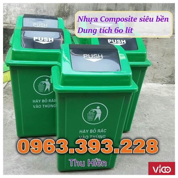 Thùng rác nhựa nắp lệch, thùng rác nắp bập bênh, thùng rác nhựa 60 lít, thùng rác công cộng