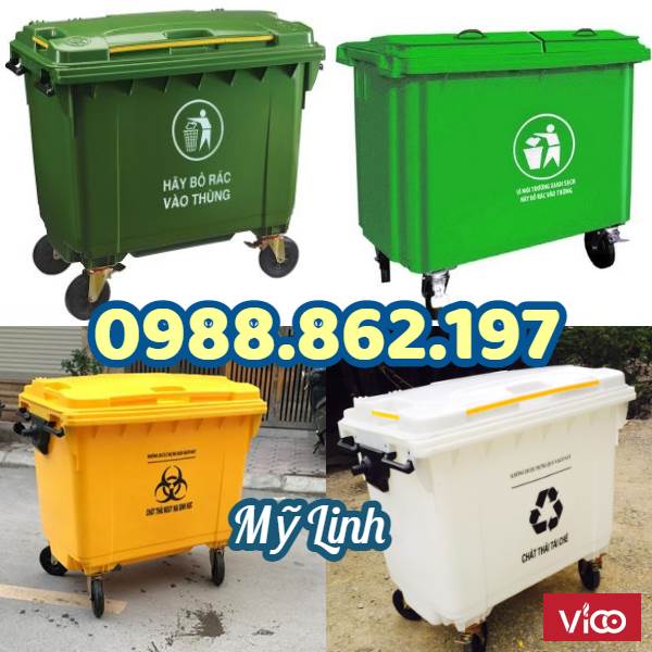 Xe gom rác 660L, xe rác đẩy công nghiệp