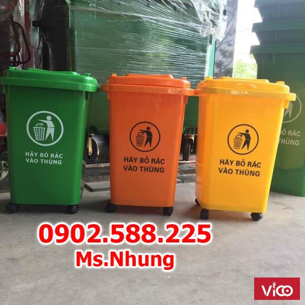 Thùng rác thải gia đình dung tích 60 lít nhựa HDPE nguyên sinh