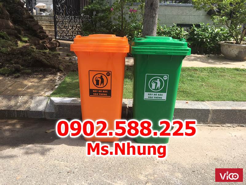 Thùng đựng rác thải công cộng 120 lít làm từ nhựa HDPE, có 2 bánh xe