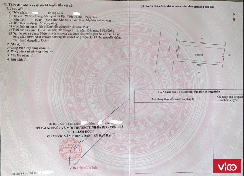 Bán đất tiềm năng kinh tế cao đường 55 Hương Lộ 2, xã Hòa Long, TP Bà Rịa