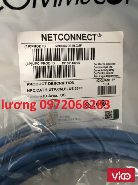 Dây nhảy patch cord Cat6 U/UTP, RJ45, 4 Pair, NonPlenum, Blue, 35FT