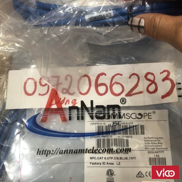 Dây nhảy patch cord Cat6 U/UTP, RJ45, 4 Pair, NonPlenum, Blue, 17FT