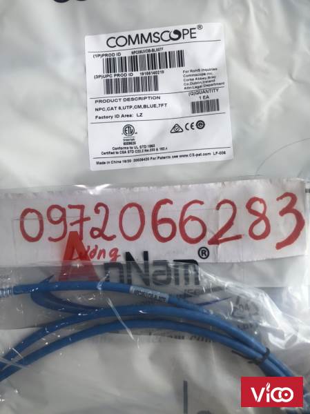 Dây nhảy patch cord Cat6 U/UTP, RJ45, 4 Pair, NonPlenum, Blue, 7FT