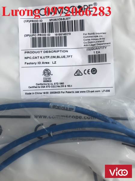 Dây nhảy patch cord Cat6 U/UTP, RJ45, 4 Pair, NonPlenum, Blue, 7FT