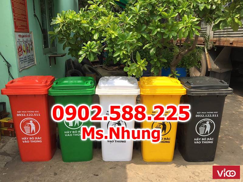 Thùng rác 120 lít nhựa HDPE nguyên sinh, có 2 bánh xe giúp di chuyển dễ dàng
