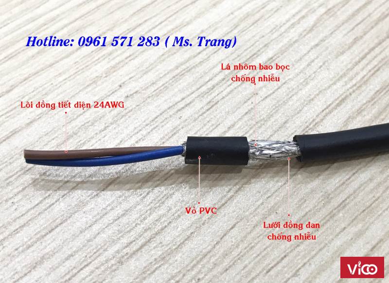 Cáp tín hiệu 2x24awg có bọc chống nhiễu hai lớp