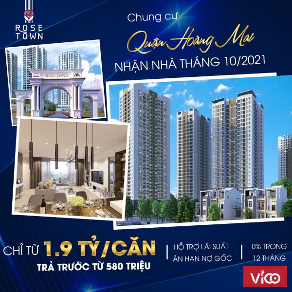 MỞ BÁN QUỸ CĂN ĐẸP NHẤT TÒA DV03 DV04 DỰ ÁN ROSE TOWN GIÁ TỪ 1,9 TỶ