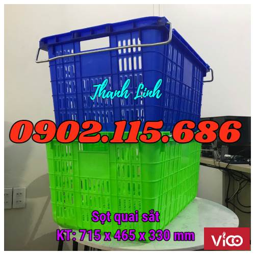 Sọt nhựa HS011, sọt quai sắt, rổ nhựa quai sắt,