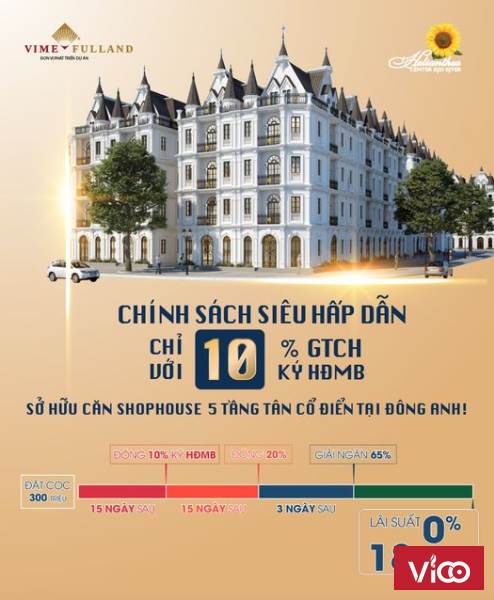 KÝ NGAY HĐMB chỉ với 10% GTCH SỞ HỮU SHOPHOUSE 5 TẦNG TÂN CỔ ĐIỂN TẠI ĐÔNG ANH Ưu đãi không