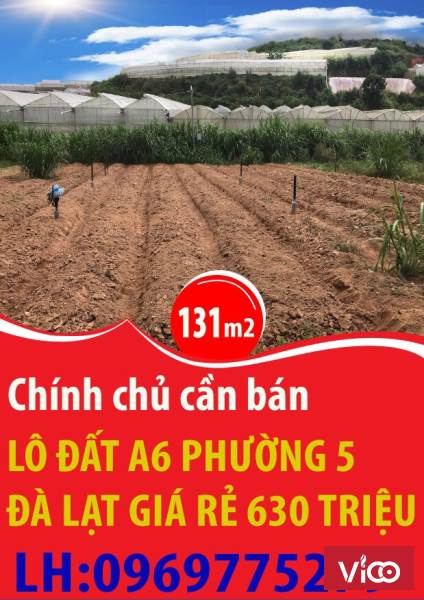 Chính chủ cần bán lô đất A6 Phường 5Đà Lạt.Giá rẻ 630 triệu