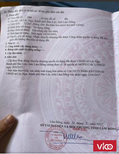 Cần bán đất đường Lạc Long Quân xã Lộc Nga TP Bảo Lộc .Tổng diện tích 706 m2.Giá mong muốn 9 tỉ