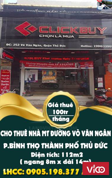 cho thuê nhà MẶT TIỀN Đường VÕ VĂN NGÂN Phường Bình Thọ Thành Phố Thủ Đức