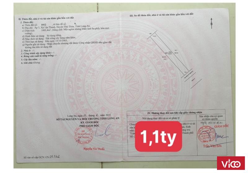 Bán Đất Vị Trí Đẹp Tân Thành, Thủ Thừa, Long An 1000m2 1,1 Tỷ