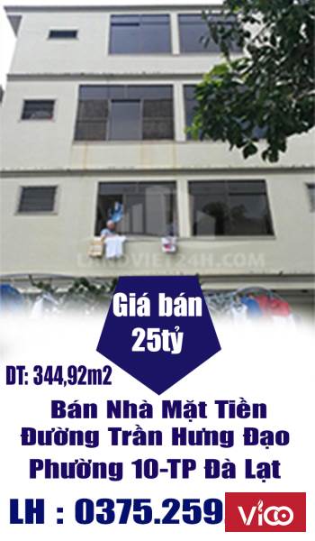 Bán Nhà Mặt Tiền Đường Trần Hưng ĐạoPhường 10TP Đà LạtLâm Đồng