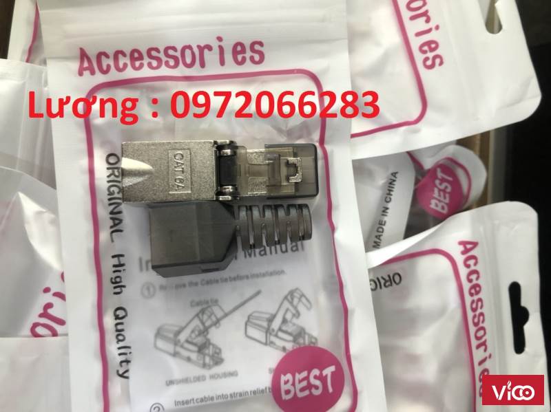 Đầu bấm mạng Cat6A STP không dùng Tool chống nhiễu Shielded hạt cat6a