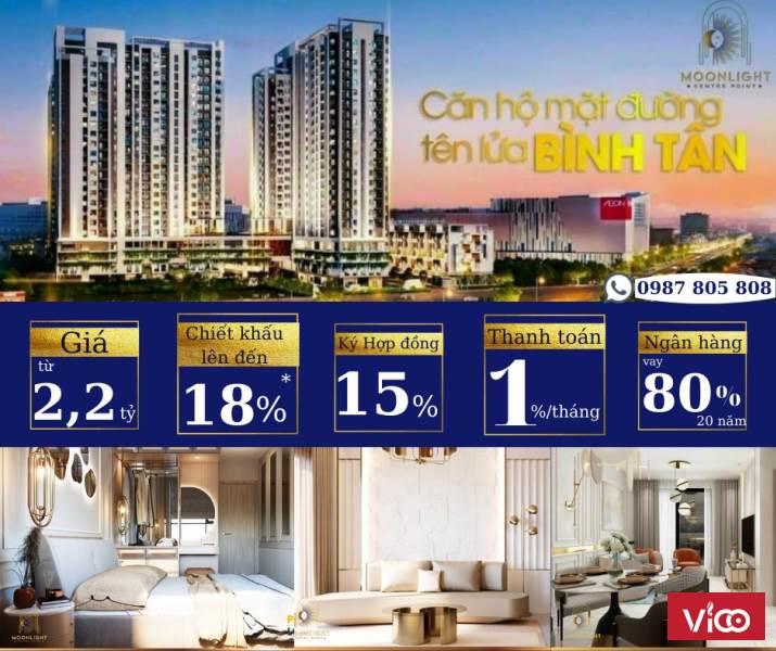 Căn hộ Moonlight Centre Point mặt tiền đường Tên Lửa sầm uất thanh toán chỉ từ 22tr/tháng