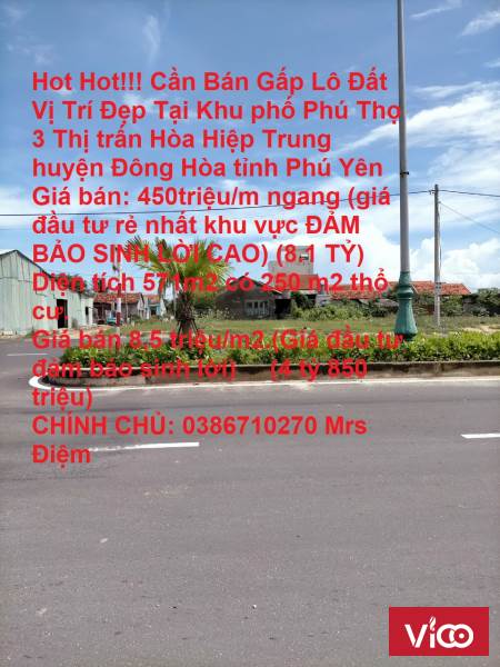 Hot Hot!!! Cần Bán Gấp Lô Đất Vị Trí Đẹp Tại Thị Trấn Hòa Hiệp Trung Huyện Đông Hòa Tỉnh Phú Yên
