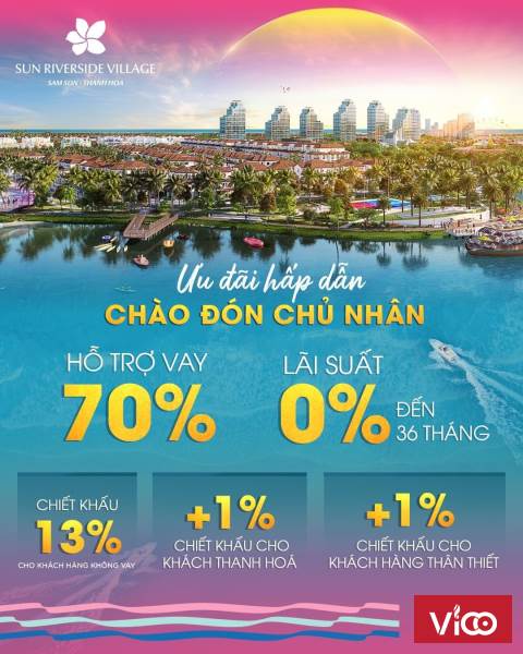 Hot Sun Riverside Sầm Sơn bán BT đơn lập 300m2 thiết kế 3 tầng