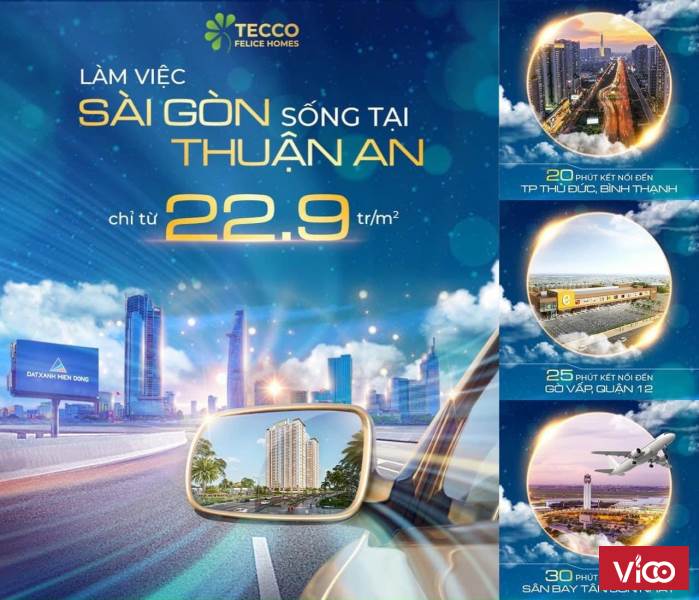 Mức giá tốt nhất Bình Dương chỉ 22.9 triệu/m2 chỉ ưu đãi giao đoạn 1 căn hộ Tecco Felice Homes.