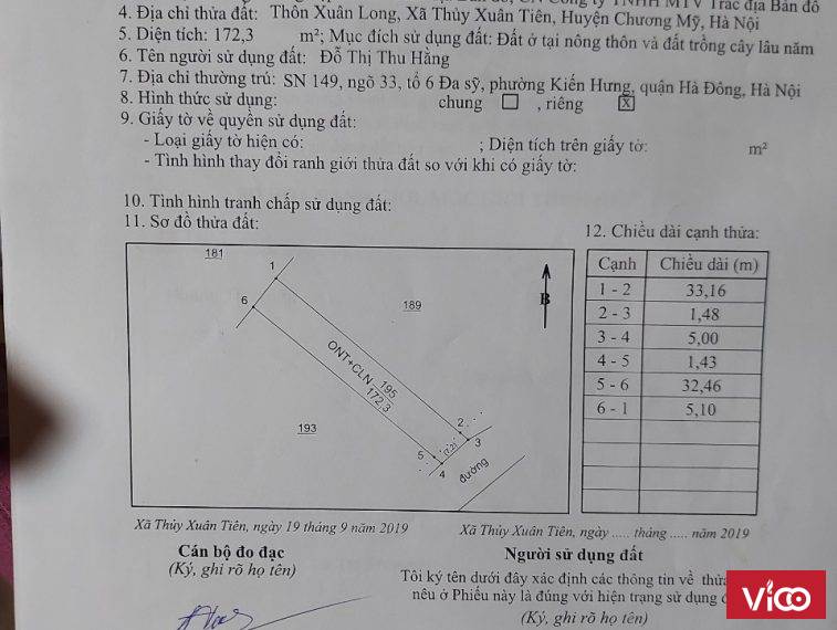 Chính chủ cần Bán đất thổ cư tại Thôn Xuân Long, Thủy Xuân Tiên