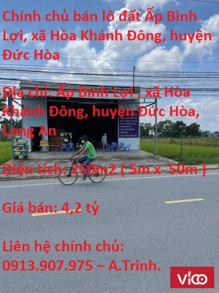 Chính chủ bán lô đất Ấp Bình Lợi, xã Hòa Khánh Đông, huyện Đức Hòa, Long An