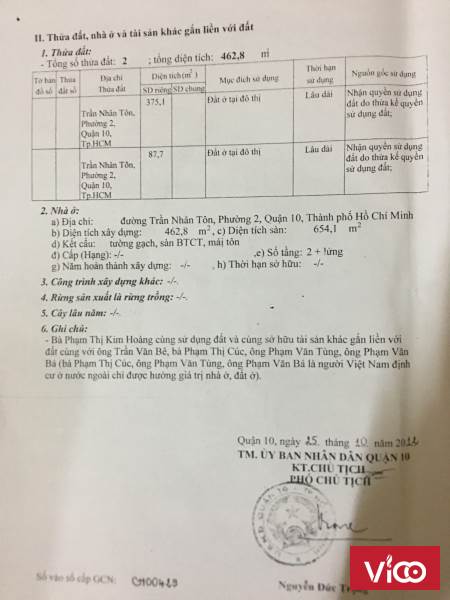 Bán nhà nhà phố 462m2 tiện xây mới trung tâm Q10 TP. Sài Gòn 95 tỷ