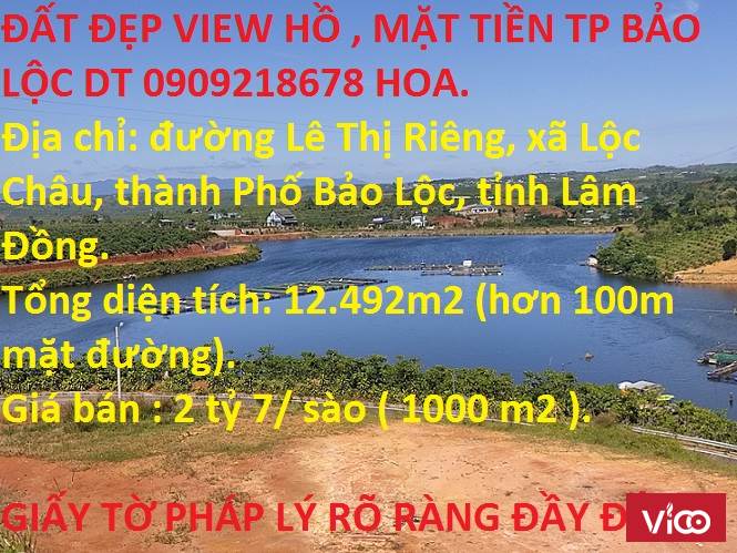 CẦN BÁN LÔ ĐẤT TIỀM NĂNG SIÊU ĐẸP NGAY HỒ, THÀNH PHỐ BẢO LỘC TỈNH LÂM ĐỒNG.