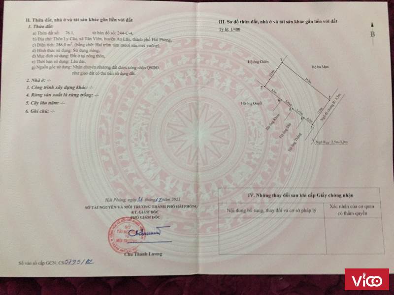 Bán Lô Đất Tại Thôn Ly Câu, xã Tân Viên, Huyện An Lão, thành Phố Hải Phòng.