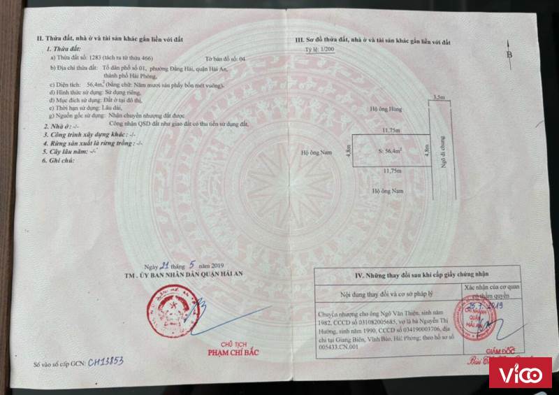 CC gửi bán mảnh đất mặt ngõ 467 đằng hải, Q.Hai An diện tích 56,4m2 ngang 4,8m.