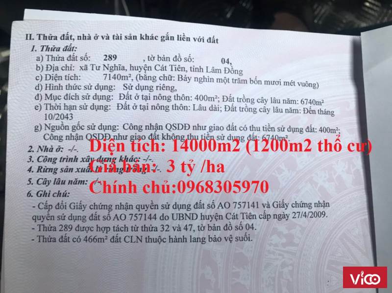 Chính Chủ Cần Bán Ngay Lô Đất Đẹp Vị Trí Đắc Địa Tại Xã Tư Nghĩa ,Huyện Cát Tiên, Tỉnh Lâm Đồng