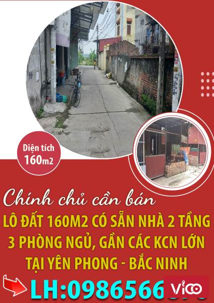 Chính chủ bán lô đất 160m2 có sẵn nhà 2 tầng tại Yên Phong