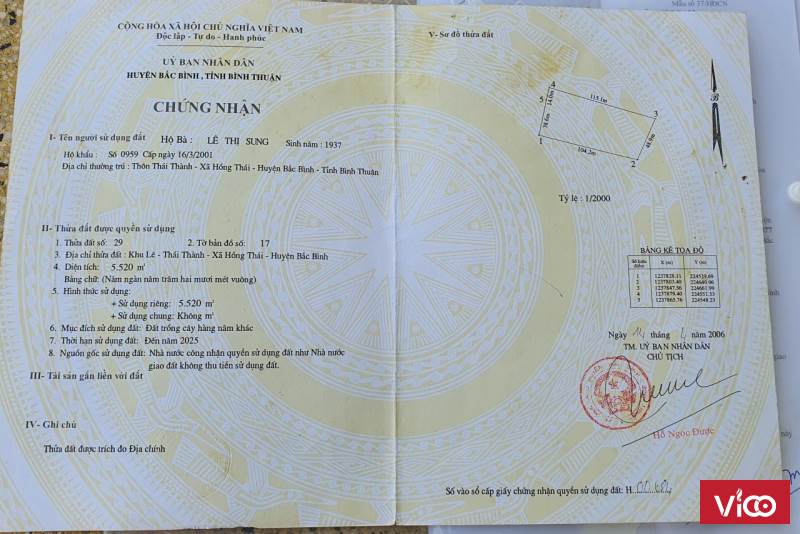 CHÍNH CHỦ CẦN BÁN LÔ ĐẤT XÃ HỒNG THÁI, HUYỆN BẮC BÌNH, TỈNH BÌNH THUẬN