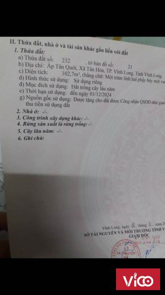 Chính Chủ Bán Gấp Đất Vị Trí Đẹp Tại Ấp Tân Quơi, xã Tân Hòa, TP Vĩnh Long