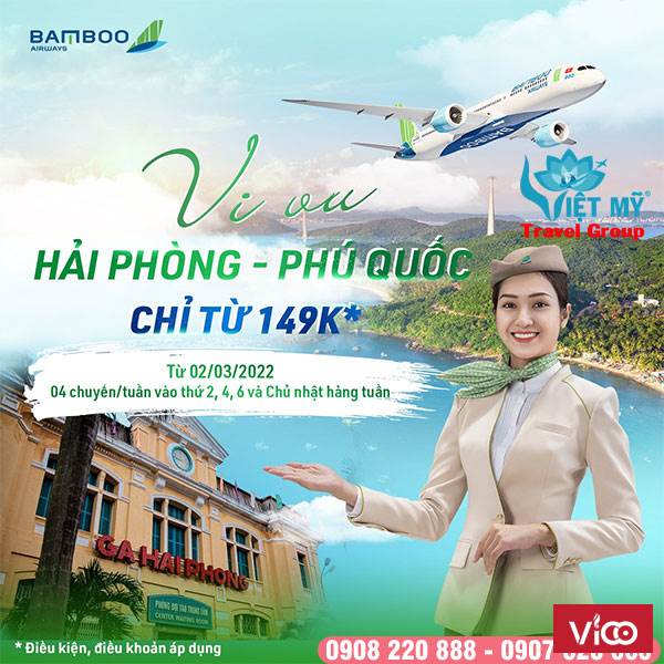 Bamboo Airways mở bán vé máy bay Hải Phòng Phú Quốc giá chỉ từ 149K