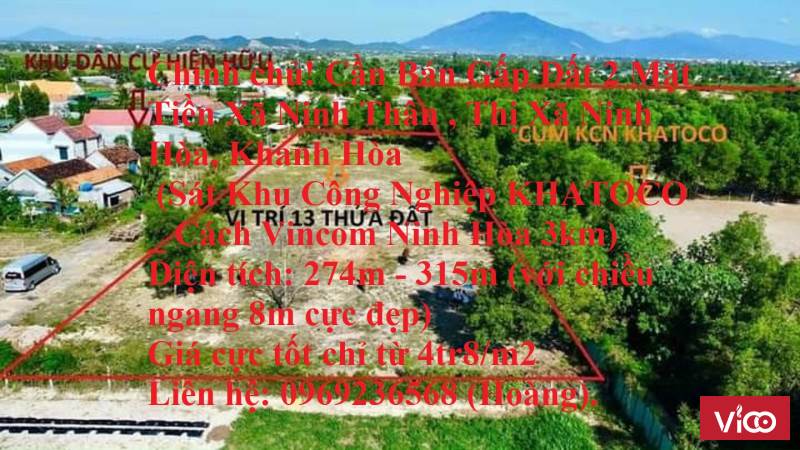 Chính chủ! Cần Bán Gấp Đất 2 Mặt Tiền Xã Ninh Thân, Thị Xã Ninh Hòa, Khánh Hòa