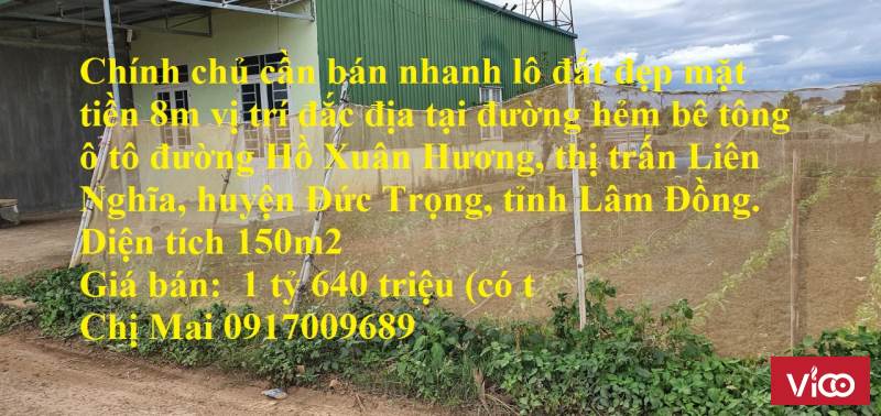 Chính chủ cần bán nhanh lô đất đẹp mặt tiền 8m vị trí đắc địa tại huyện Đức Trọng, tỉnh Lâm Đồng.